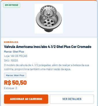 Tela de produtos do sistema